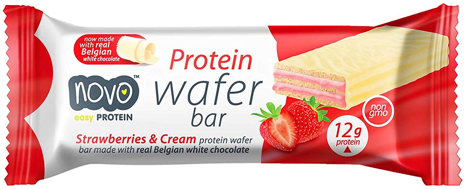 Вафля 12. Novo Protein Wafer Bar. ВАФЕР вафли батончики протеиновые. Протеиновый батончик клубника со сливками. The Protein Wafer 12.