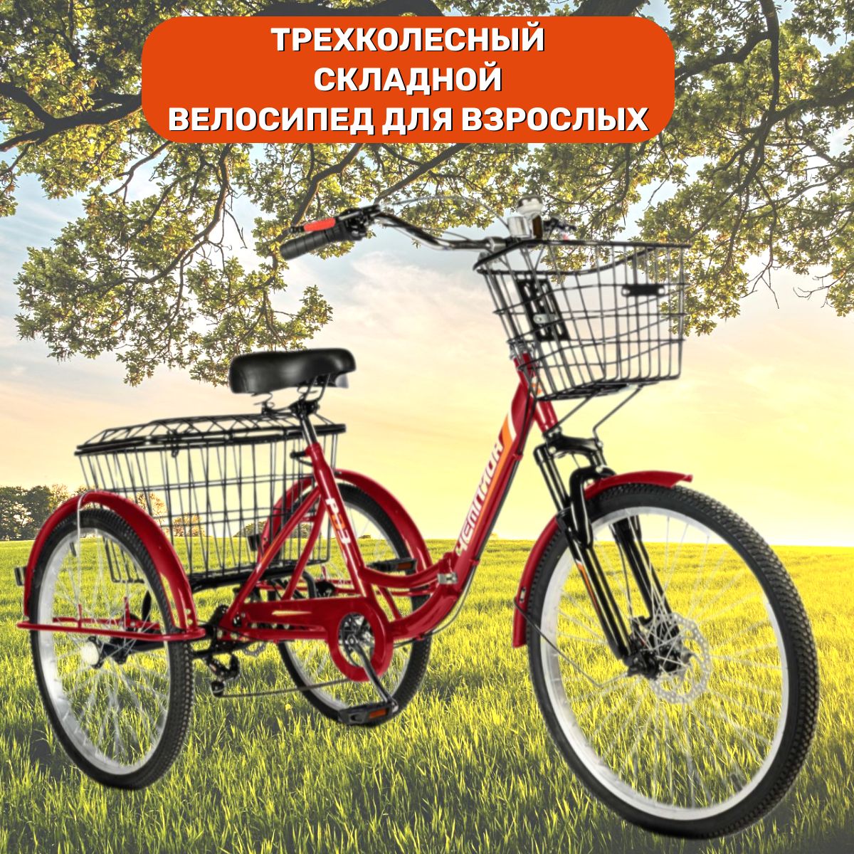 

Велосипед городской РВЗ трехколесный для взрослых складной Чемпион 24" красный