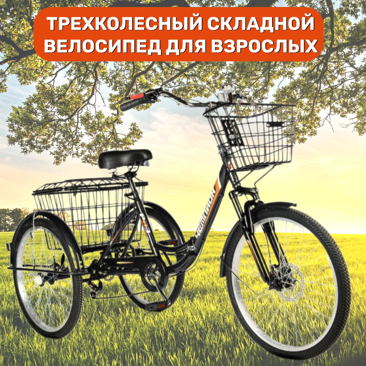 

Велосипед городской РВЗ трехколесный для взрослых складной Чкмпион черный 2"