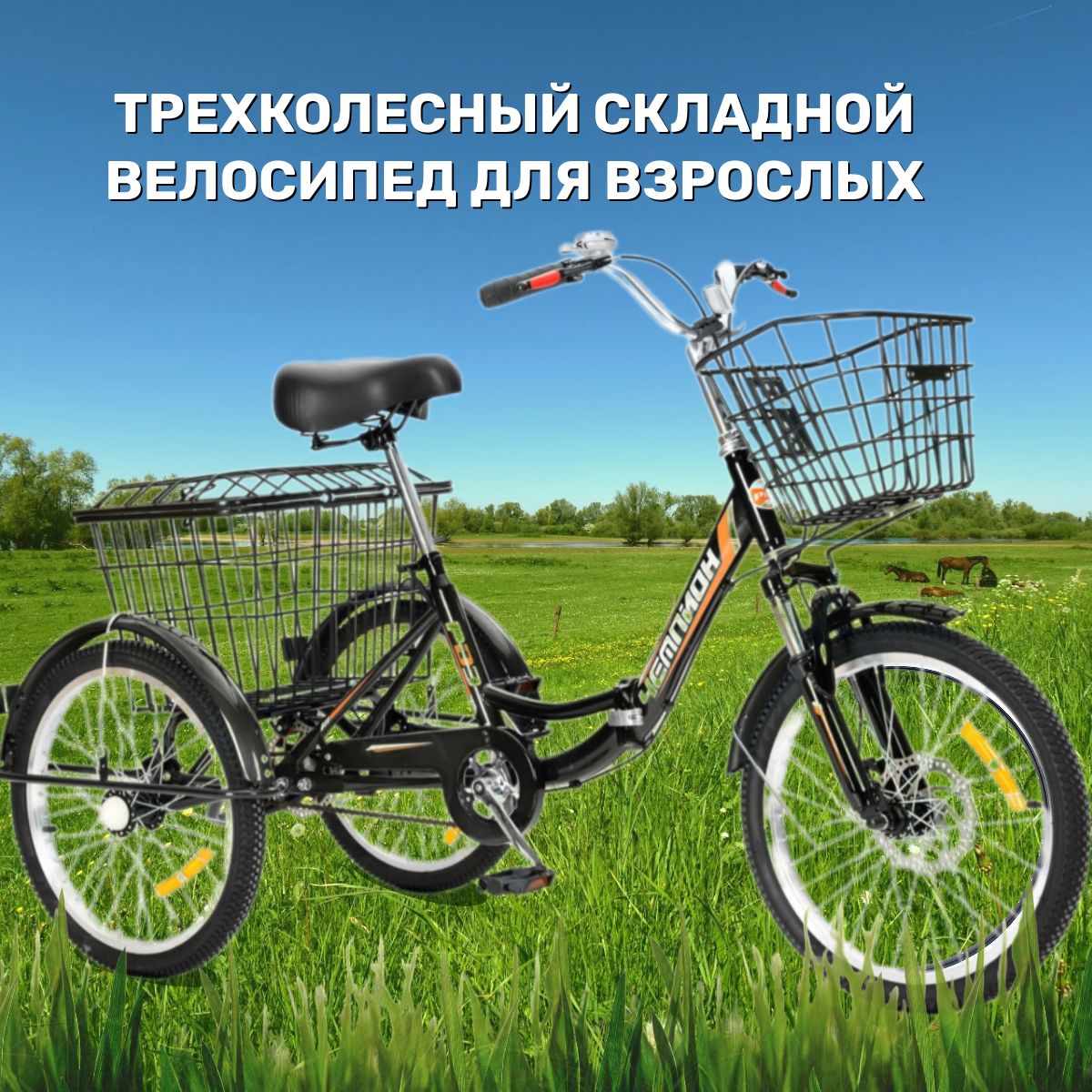 

Велосипед городской РВЗ трехколесный для взрослых складной черный 20"