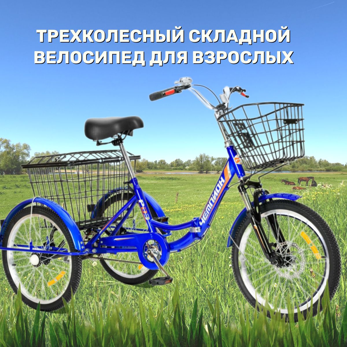 

Велосипед городской РВЗ трехколесный для взрослых складной Чемпион синий 20"