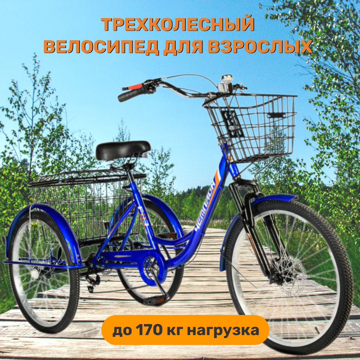 

Велосипед городской РВЗ трехколесный для взрослых Чемпион металик 24", Серебристый