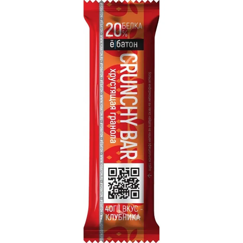 

ёбатон, CRUNCHY BAR с хрустящей гранолой, 40г (Клубника)