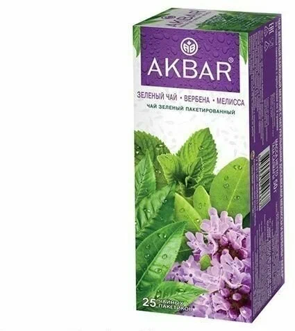 Чай зеленый Akbar с мелиссой и вербеной в пакетиках 1,5 г x 25 шт