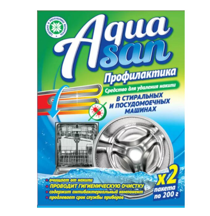 Порошок Аквасан для удаления накипи в стиральных и посудомоечных машинах 400 г чистящий порошок prosept crystal lux отбеливающий эффект 400 г