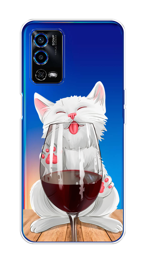 

Чехол на Oppo A55 4G "Кот с бокалом", Прозрачный;белый;красный, 259150-1