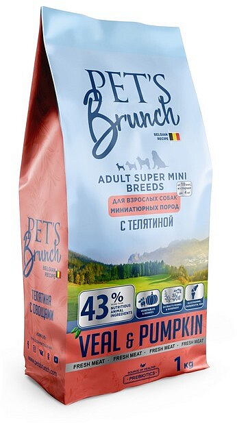 фото Сухой корм pet's brunch для собак миниатюрных пород с телятиной 1 кг