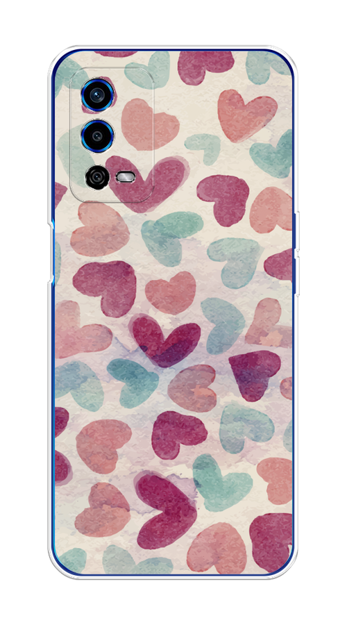 

Чехол на Oppo A55 4G "Фон из сердечек 4", Розовый;голубой, 259150-1