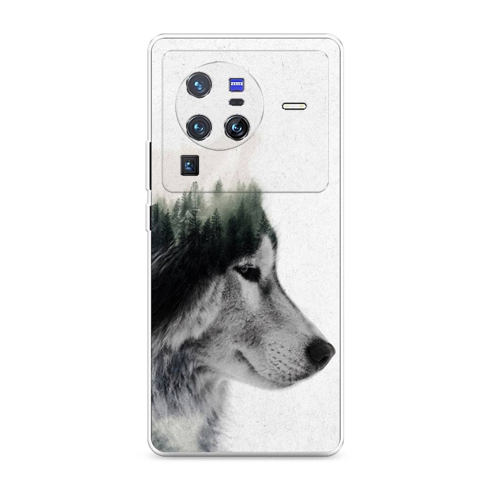 

Чехол на Vivo X80 Pro "Волк лес", Серый;белый, 266650-1