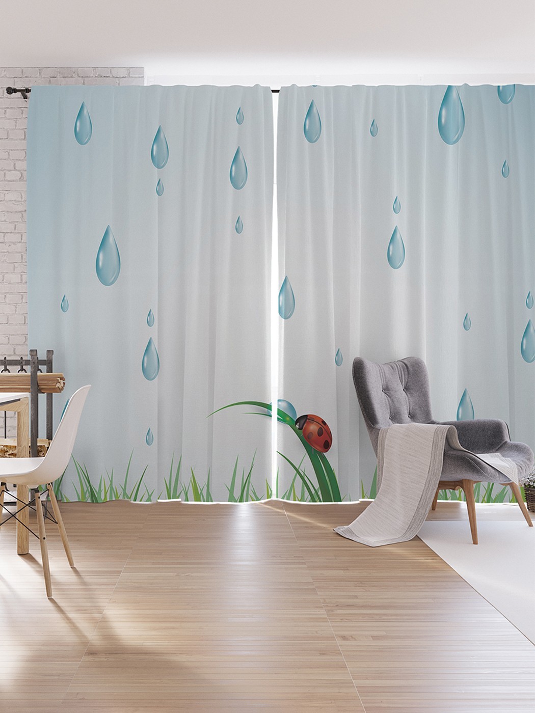 

Шторы под лён JoyArty "Божьи коровки под дождем", серия Oxford DeLux, 340х265 см, Божьи коровки под дождем