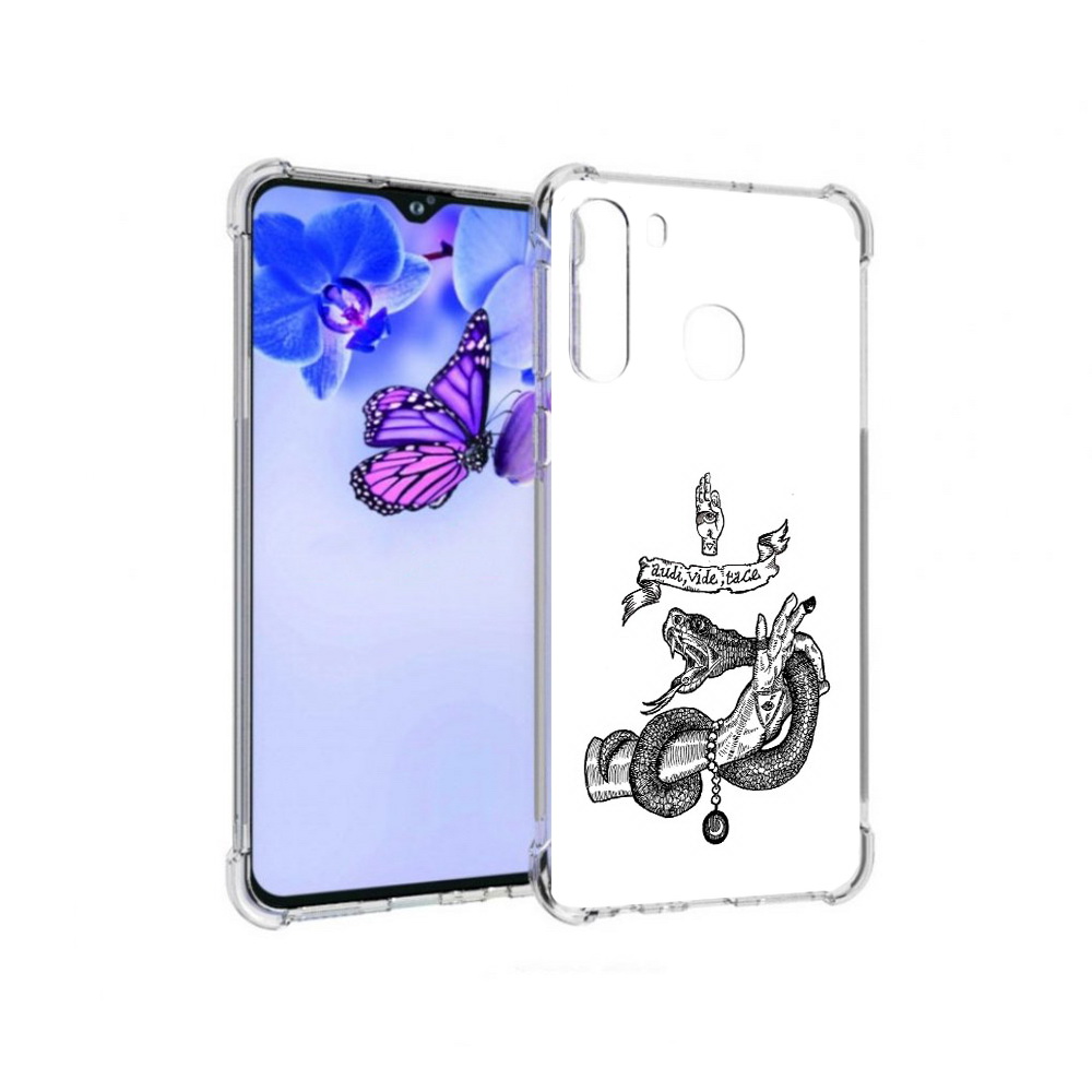 

Чехол MyPads Tocco для Samsung Galaxy A21 змея на руке рисунок (PT226904.547.366), Прозрачный, Tocco