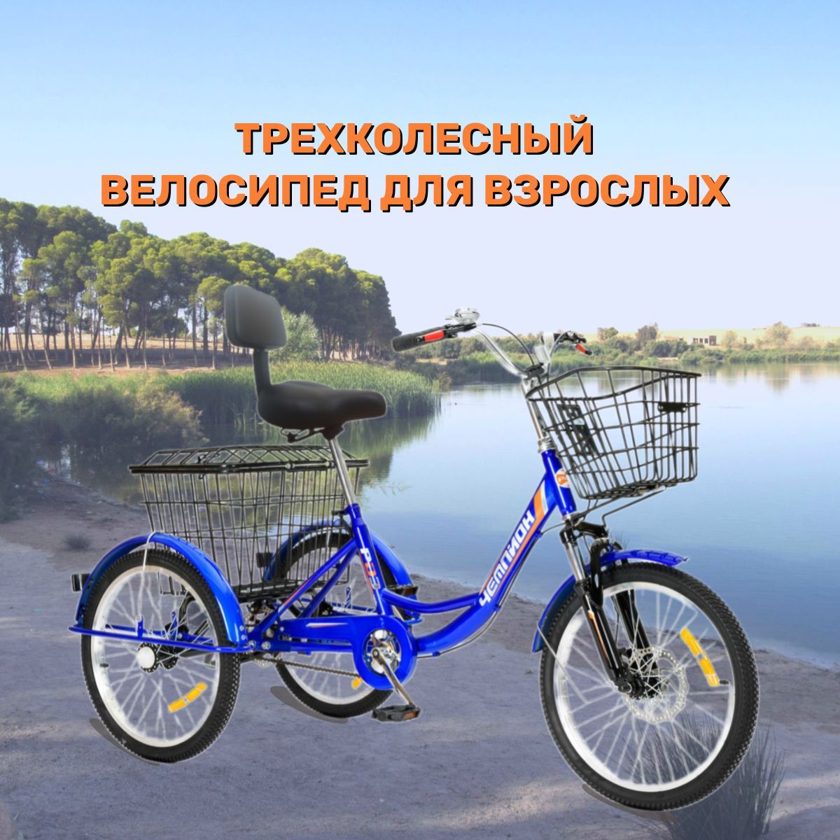 

Велосипед городской РВЗ трехколесный для взрослых Чемпион синий 20"