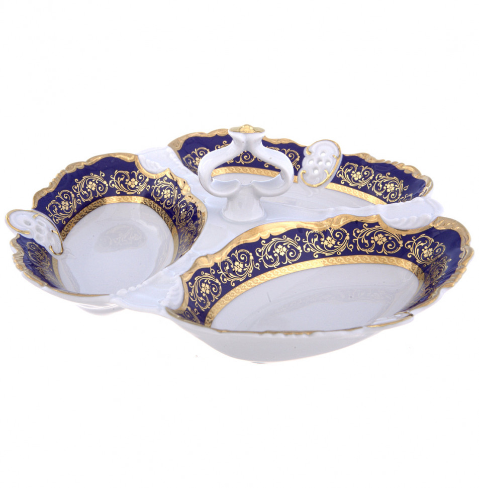 фото Менажница 23 см bavarian porcelain "мария-тереза цветочная роспись кобальт" 277849