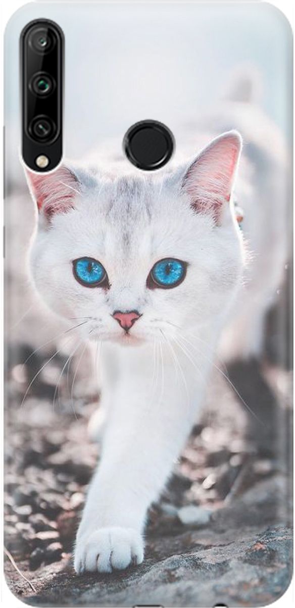 

Чехол на Honor 9C/Huawei P40 Lite E "Голубоглазый кот", Белый;серый, 1469