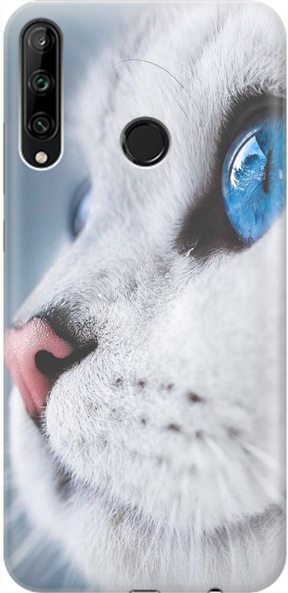

Чехол на Honor 9C/Huawei P40 Lite E "Кошачий взгляд", Белый;голубой, 1469