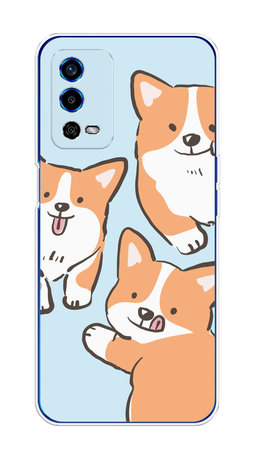 

Чехол на Oppo A55 4G "Милые корги", Бежевый;голубой;коричневый, 259150-1