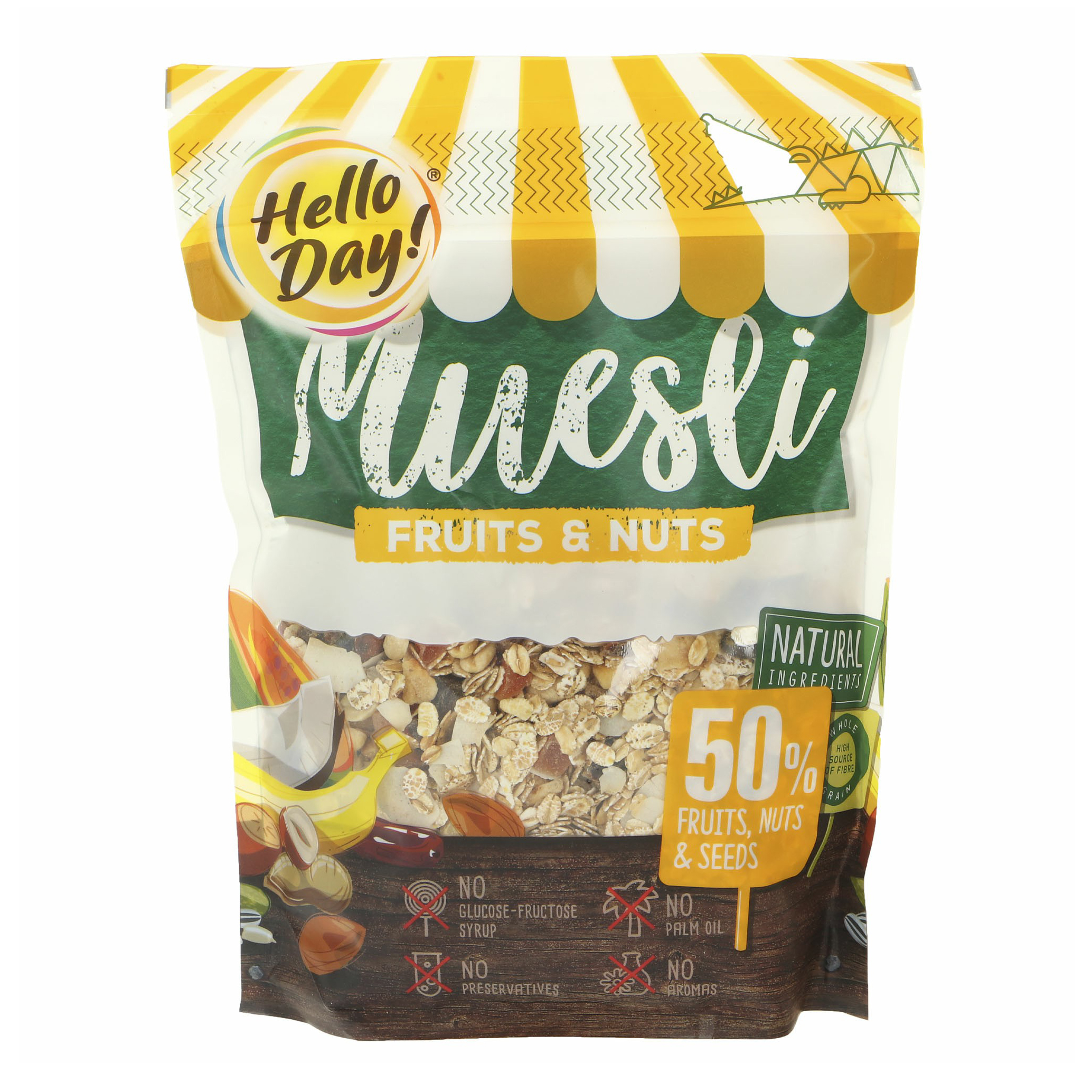 

Мюсли Hello Day! С фруктами и орехами 500 г