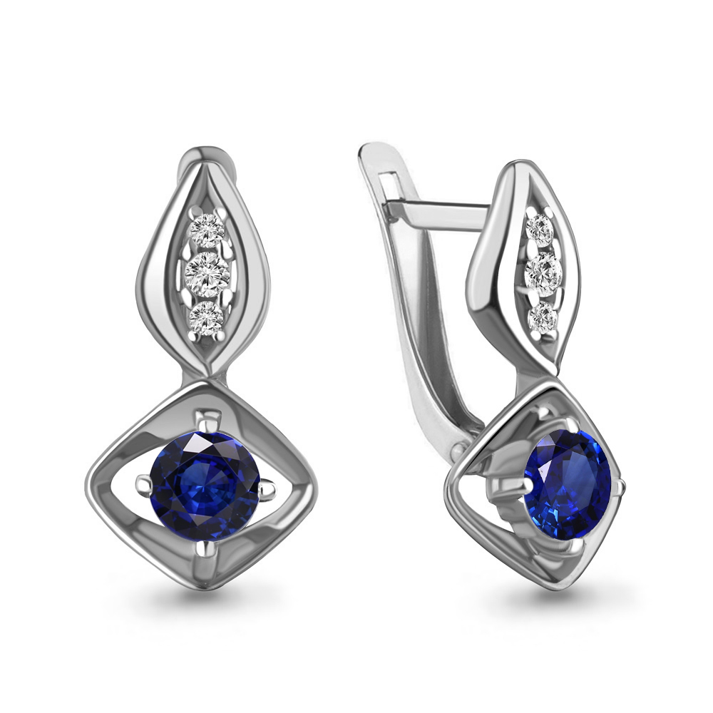 

Серьги из серебра с фианитом\сапфиром искусственным Aquamarine Aquamarine 49224Б_925_р, 49224Б_925_р