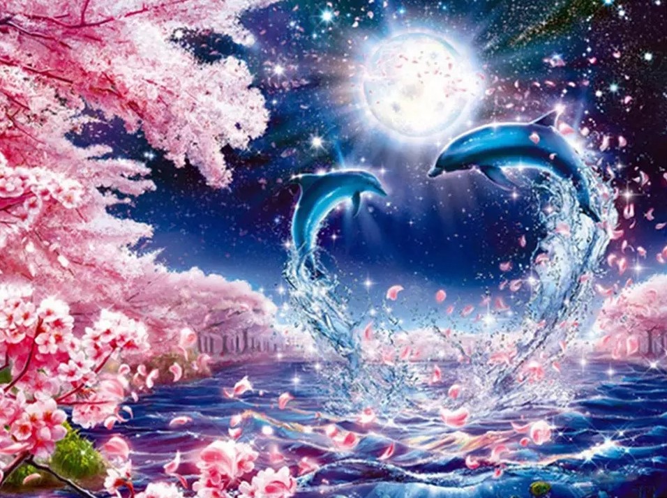 

Алмазная мозаика 40x50 на холсте с подрамником BoomBoomShop Влюбленные дельфины SGA2954, Влюбленные дельфины