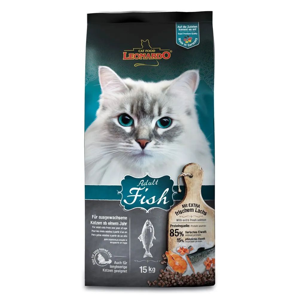 Сухой корм для кошек Leonardo Adult Fish, рыба и рис, 15кг