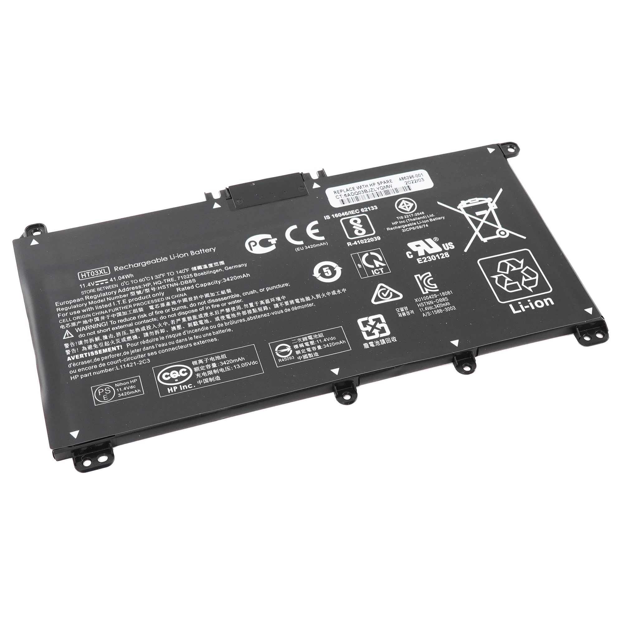 

Аккумулятор для ноутбука Sino Power HT03XL 3420 мАч 11,4В (100175538V), HT03XL