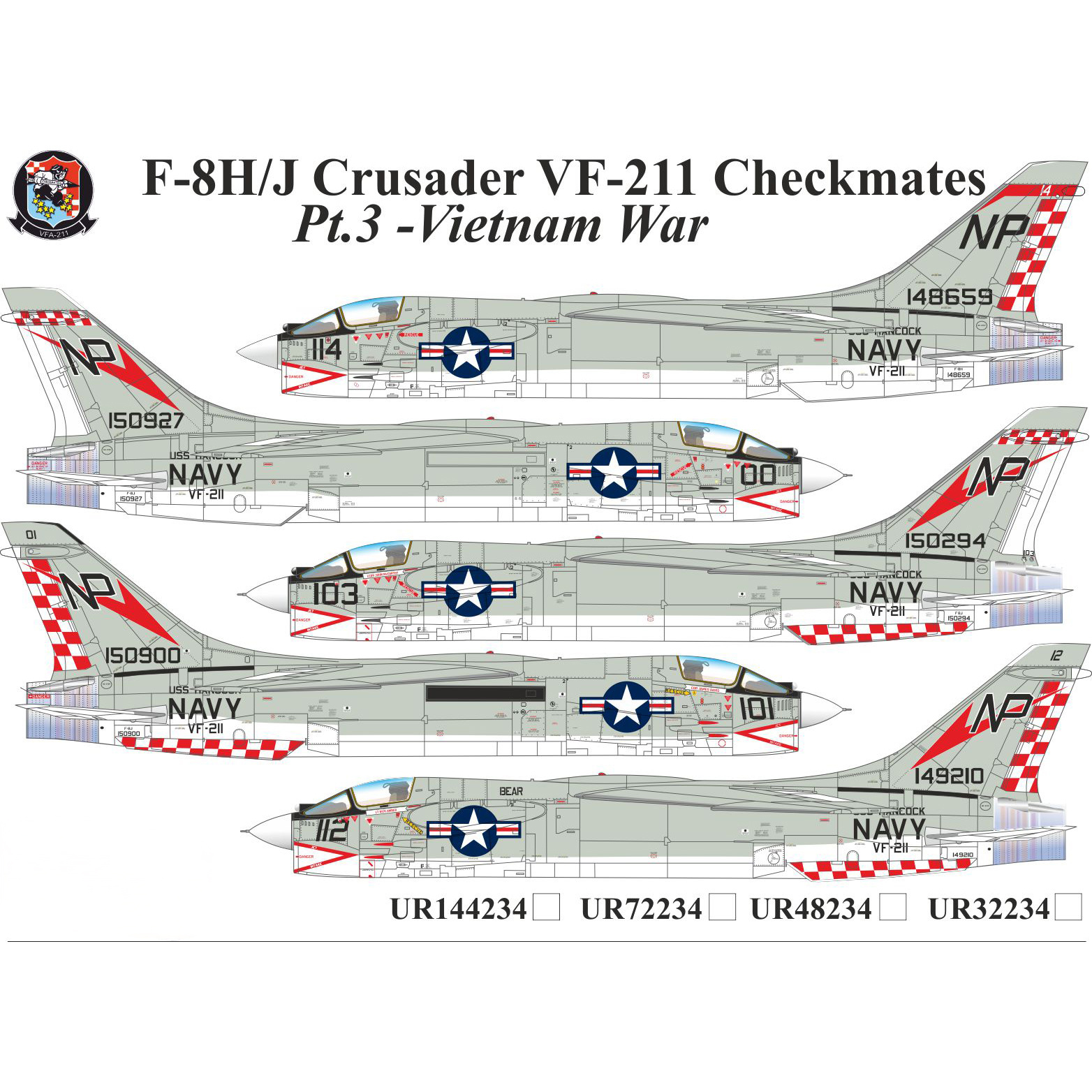 Декали UpRise 1/32 для F-8H/J Crusader VF-211 Checkmates Pt.3 FFA UR32234