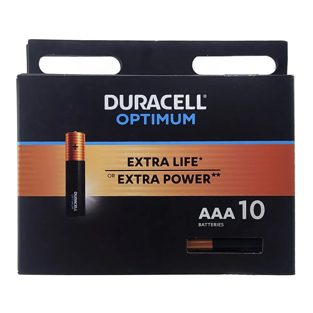 

Батарейка (10шт) мизинчиковая DURACELL LR03 (AAA) Optimum 1.5В щелочная(алкалиновая)(бл10), Optimum ААА