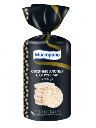 

Хлебцы МИСТРАЛЬ рисовые овсяные хлопья с отрубями 100гр, 58153