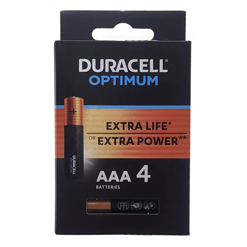 

Батарейка (4шт) мизинчиковая DURACELL LR03 (AAA) Optimum 1.5В щелочная(алкалиновая)(бл4), Optimum ААА