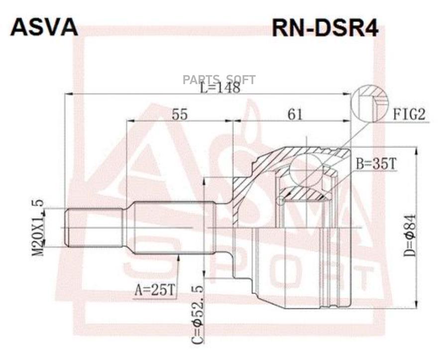 

Asva Rndsr4 Шрус Наруж 35X52.6X25