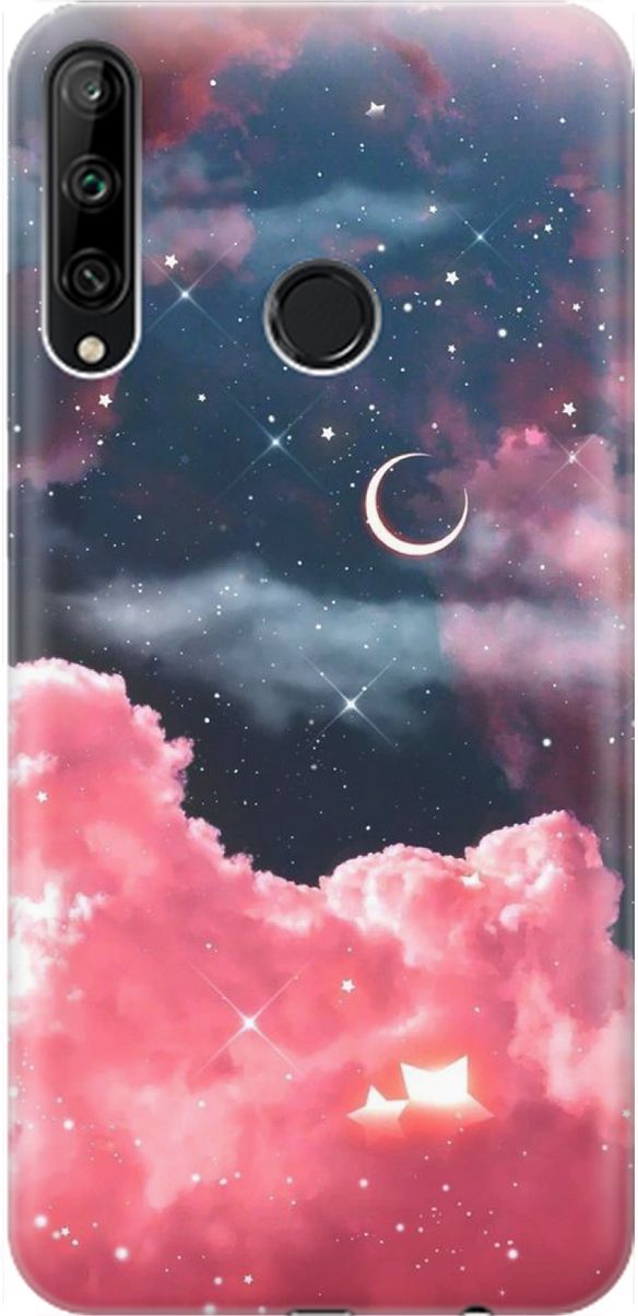 

Чехол на Honor 9C/Huawei P40 Lite E "Месяц и розовые облака", Розовый;синий, 1469