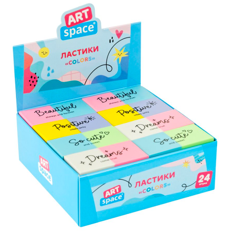 Ластик классический ArtSpace Colors прямоугольный 44 х 22 х 11 мм