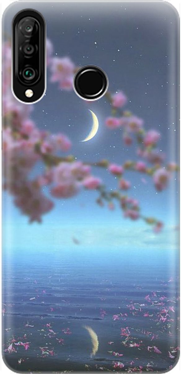 

Чехол на Honor 20 Lite/20s/Huawei P30 Lite "Месяц и сакура", Белый;голубой, 1465