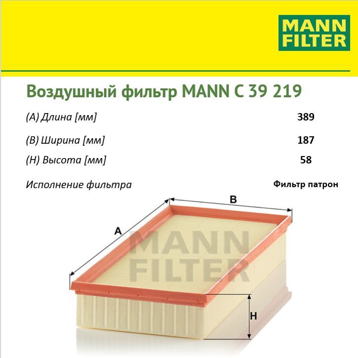 

Фильтр воздушный двигателя MANN FILTER MANN-FILTER_C39219, C39219