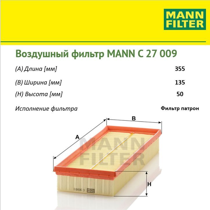 

Фильтр воздушный двигателя MANN FILTER MANN-FILTER_C369832, C369832