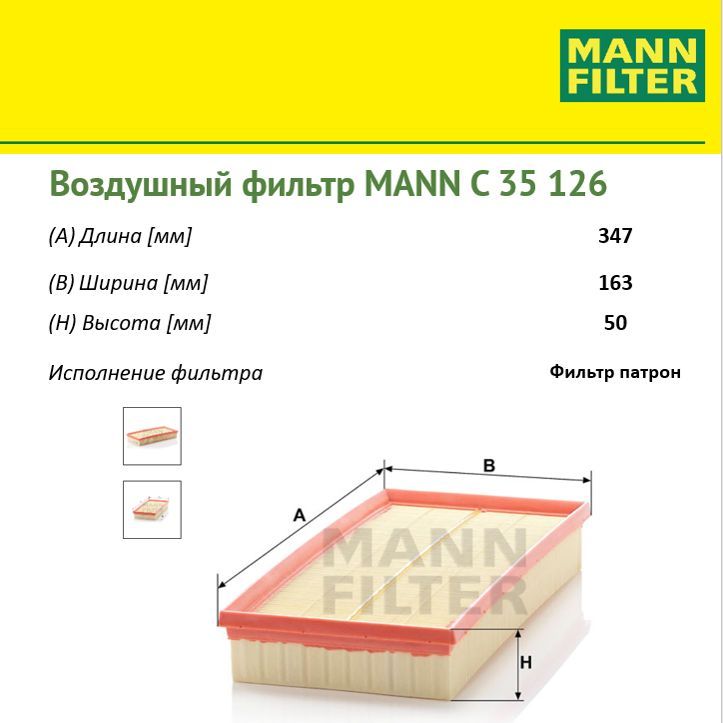

Фильтр воздушный двигателя MANN FILTER MANN-FILTER_C35126, C35126