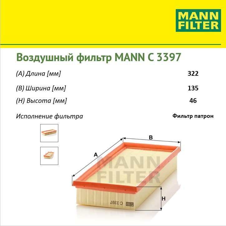 

Фильтр воздушный двигателя MANN FILTER MANN-FILTER_C3397, C3397