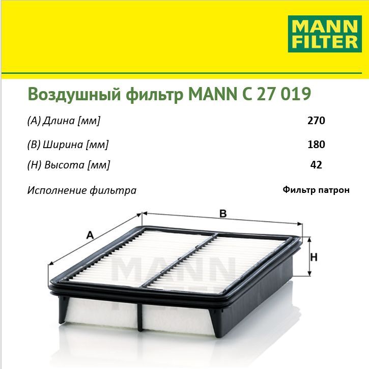 

Фильтр воздушный двигателя MANN FILTER MANN-FILTER_C27019, C27019