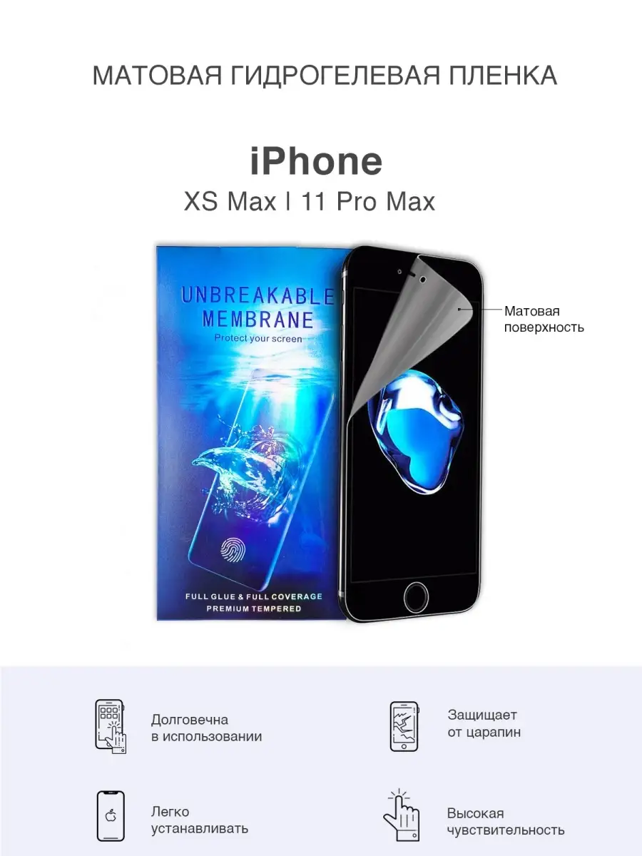 

Матовая гидрогелевая пленка для iPhone Xs Max/11 Pro Max, iPhXsMax-11proMax