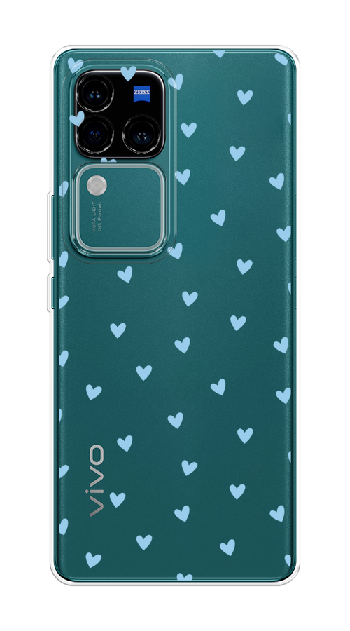 

Чехол на Vivo V30 Pro/S18 Pro "Голубые сердечки паттерн", Голубой;прозрачный, 269950-1