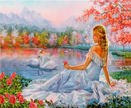 

Алмазная мозаика стразами Ripoma Девушка на озере с лебедями 00114905 40х50 см, Девушка на озере с лебедями