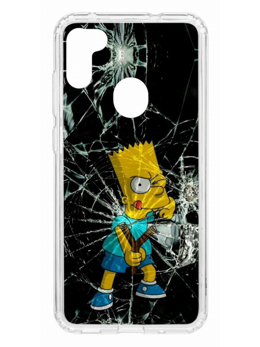

Чехол на Samsung Galaxy M11 Kruche Print Барт Симпсон, Прозрачный;голубой;желтый;черный