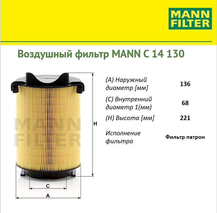 

Фильтр воздушный двигателя MANN FILTER MANN-FILTER_C14130, C14130