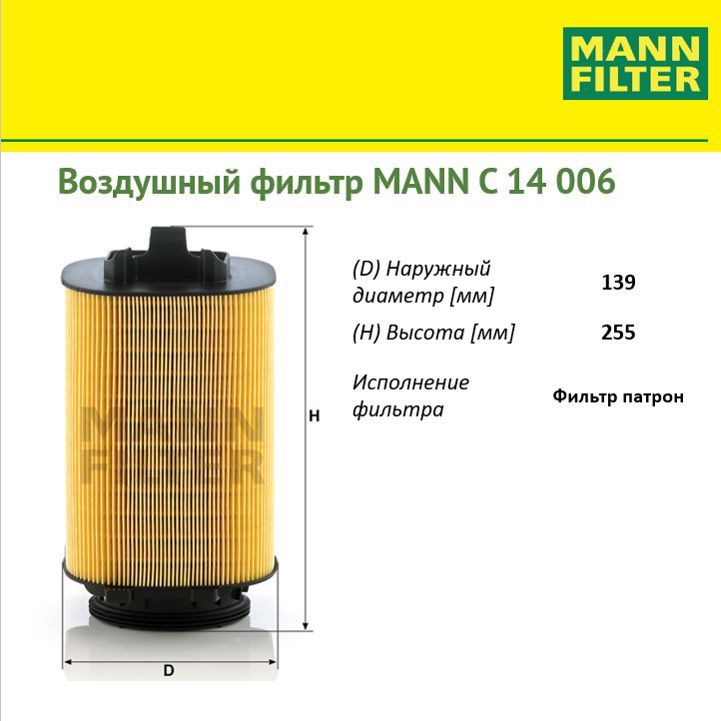 

Фильтр воздушный двигателя MANN FILTER MANN-FILTER_C14006, C14006