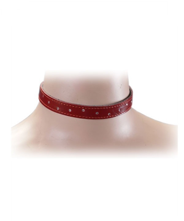 Ошейник Podium лаковый со стразами красный