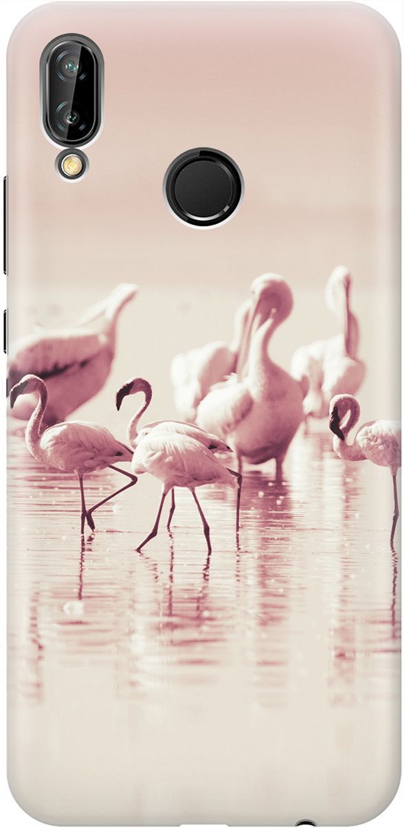 

Чехол на Huawei P20 Lite/Nova 3e "Розовые фламинго", Белый;розовый, 1899