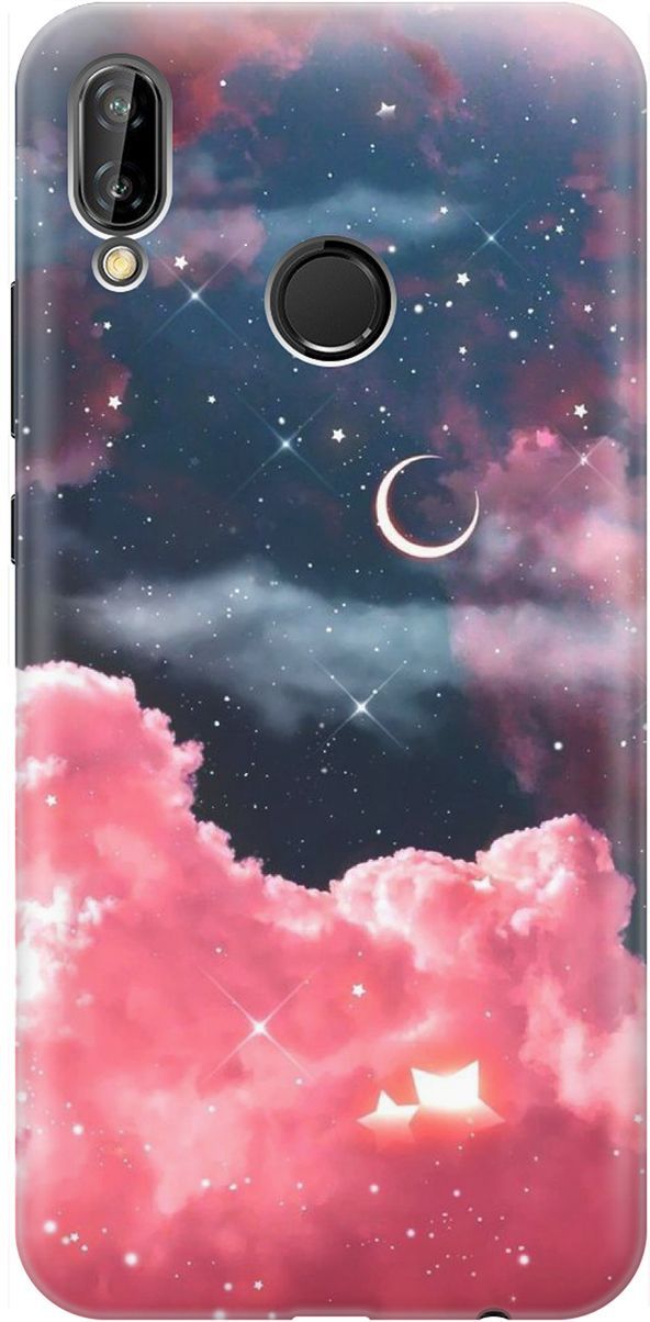 

Чехол на Huawei P20 Lite/Nova 3e "Месяц и розовые облака", Розовый;синий, 1463