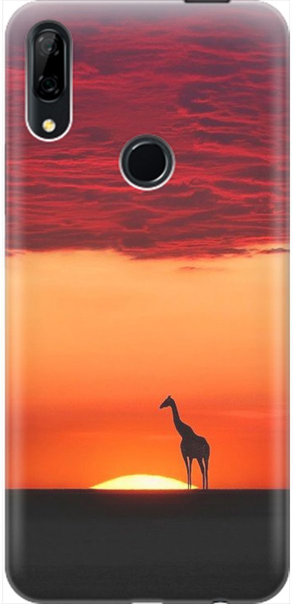 

Чехол на Honor 9X/9X Premium/Huawei P Smart Z/Y9 Prime (2019) "Закатный жираф", Оранжевый;розовый, 1898