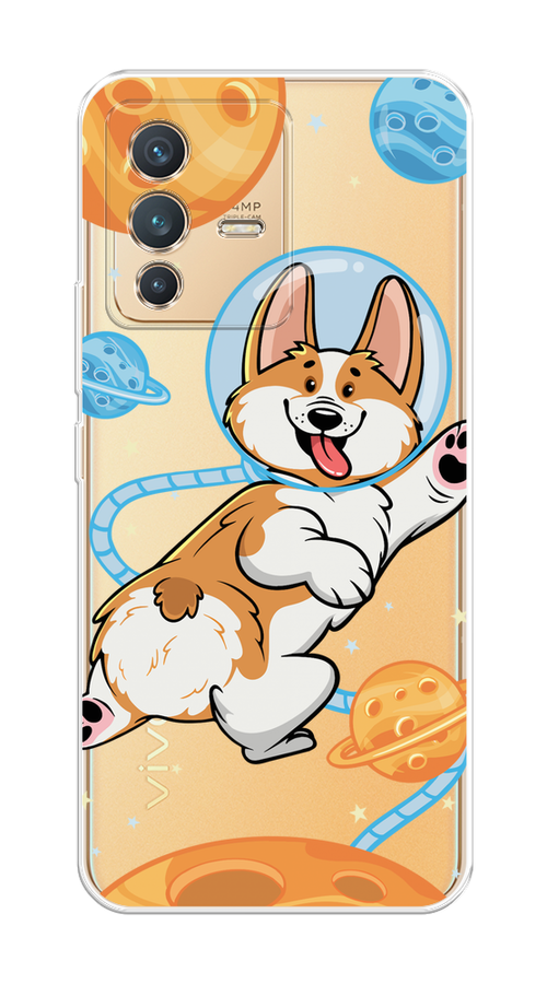 

Чехол на Vivo V23 "Корги-космонавт", Голубой;бежевый;белый, 266050-1