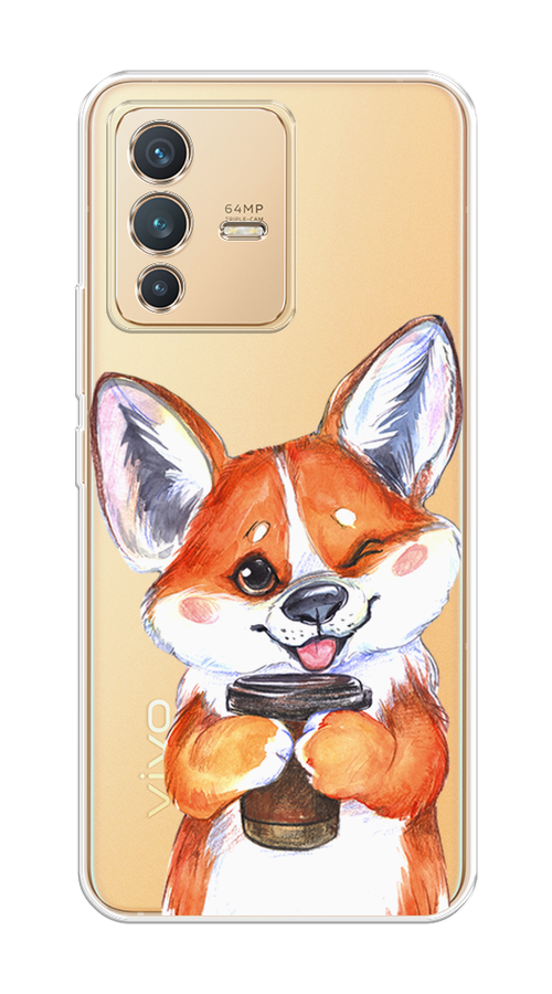 

Чехол на Vivo V23 "Корги с кофе", Оранжевый;белый, 266050-4